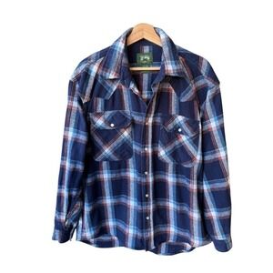 Stillwater Supply Co Flannel Shirt Shacket Sweater Western Pearl Snap Plaid Blue